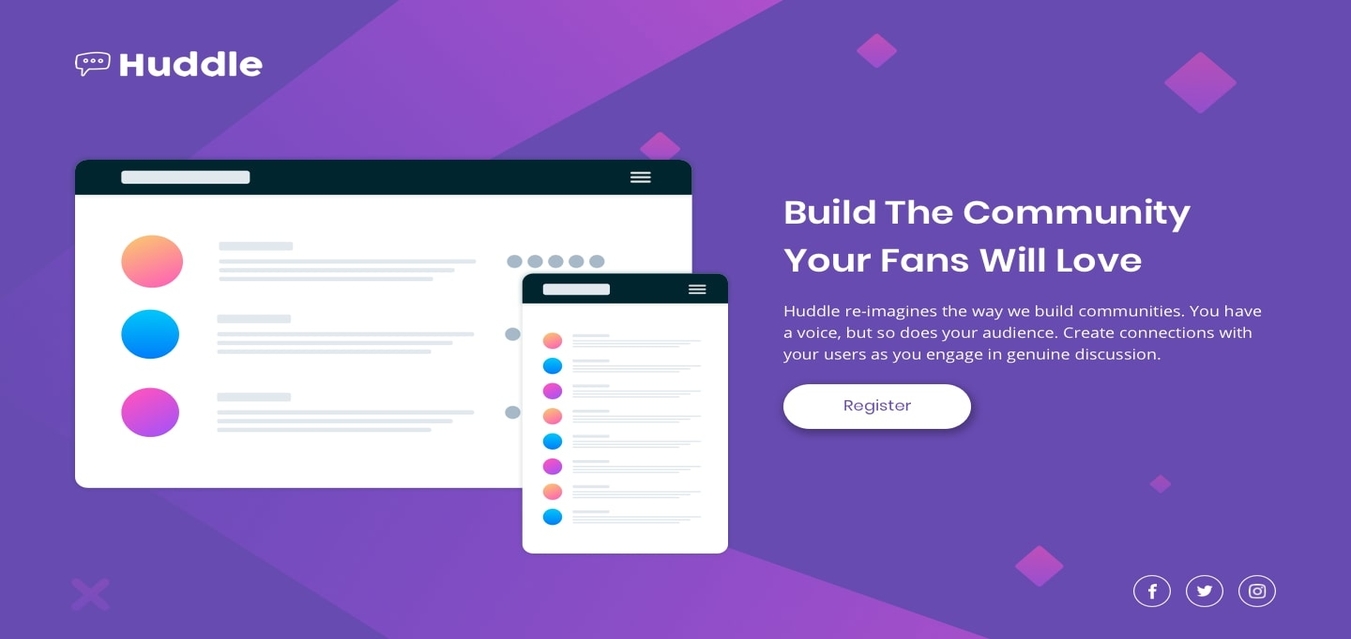Huddle landing page with single introductory section
