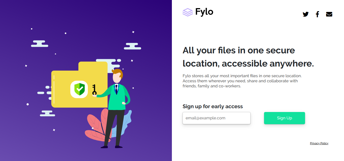 Fylo Beta sign up split layout